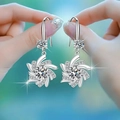 Rotating windmill earrings with sparkling cubic zirconia in brilliant silver finish - Rotating Snowflake Earrings [white Diamond] Led-76