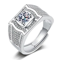Silver moissanite ring with round diamond and pavé accents in adjustable band - Adhering To The Male Precepts [platinum] Ljz-113 / Adjustable Open