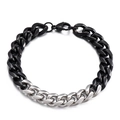 Bracciale da uomo a maglia cubana in acciaio inossidabile bicolore nero e argento - Stile Misto Nero e Argento (KB139946-Z)