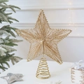 Sparkling gold glittered star tree topper made of iron wire for Christmas decoration - Without Lights / Light Gold Vertical Pattern Star 25*30cm