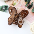 Elegant large transparent butterfly hair claw clip with brown tortoiseshell texture - Jelly Brown