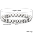 Silver stainless steel 8mm bead bracelet set with 18cm circumference and 51g weight - 8mm Silver Stainless Steel Bead Bracelet (KB161896-Z)