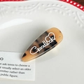 Barrette en acétate écaille de tortue avec texte Goodluck et strass brillant - 5.7cm / Écaille Beige