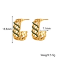 Golden C-shaped hollow mesh earrings with green gemstone inlay and dimension details - Wide C-Shape Hollow Mesh Earrings with Green Zircon