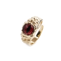Vintage gold adjustable evil eye ring with red and black gemstone pupil on white background - Adjustable Open / Gold/Red