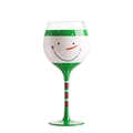 Hand-painted snowman glass wine goblet with a green festive base for Christmas gifts - Red Wine Glass-Green Smile Snowman