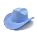Close-up of sky blue faux suede cowboy hat with stitched brim and textured felt finish - M (56-59cm) / Sky Blue (Suede)