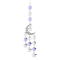 Bohemian silver moon suncatcher with purple crystal prisms and star charms on white background - Purple Moon Silver Frame