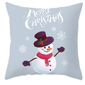 Close-up of blue Christmas pillowcase with snowman and Merry Christmas text print - Light Blue Top Hat Snowman Merry Christmas