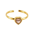Adjustable 18k gold plated stainless steel ring with a pink heart-shaped crystal - Adjustable Open / Pink Heart