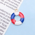 Enameled lifebuoy charm pendant in red white and blue with golden metal finish - Enamel US Flag Lifebuoy / 15x18mm