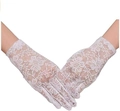Elegant white floral lace short gloves for wedding banquet and French style bridal tea party - Full Finger/Crochet Floral / White