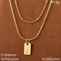 Double-layered 18K gold-plated stainless steel necklace with letter J square pendant - Gold Letter J