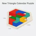 Hexagonal wooden puzzle calendar with colorful geometric blocks and daily date tracker - Triangle Calendar Puzzle 11pcs