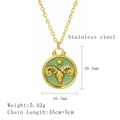Aries zodiac necklace in gold stainless steel with green glitter pendant and size specs - Aries