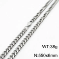 Silver stainless steel Cuban link necklace for men and women, size 550x6mm, weight 38g - 6*550mm(KN232844-ZZ)