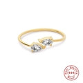 Luxurious S925 sterling silver golden open ring featuring two teardrop zircon gemstones - Double Pear White Zirconia Style