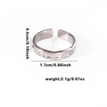 Adjustable silver titanium steel fishtail ring with embossed pattern and size details - TYR0496 / Silver Floral Relief