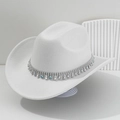White western cowboy hat with sparkling rhinestone band and silver beads - White