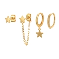 Minimalist gold S925 sterling silver star earring set with studs, hoops and ear cuff - #59 Gold Star Series