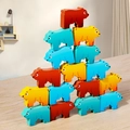 Blocs empilables en bois en forme d'ours colorés disposés en pyramide pour les enfants - Ensemble d'Empilage d'Équilibre Ours