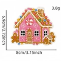 Pink gingerbread house iron-on embroidery patch for Christmas gifts, 8cm x 6.9cm - 24# Gingerbread House