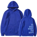 Oversized navy blue hoodie featuring 'Do What Makes You Happy' back slogan print - S / Blue 312