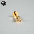 Piercing labret en titane G23 doré avec un cluster triangulaire de zircons clairs - Grappe de triangle / 1.2x8mm / Or