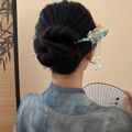 Traditional Chinese gold hairpin with blue enamel cloud motifs and white pearl tassels - 94# Hairpin - Gold - Blue