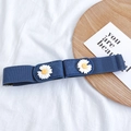 Elastic blue belt with daisy accents and adjustable silver metal buckle for women - Denim Double Daisy(18#)