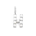 Silver letter H pendant with white pearls inlay and polished stainless steel finish - Letter H / Steel