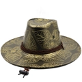 Western cowboy hat with maple leaf print and braided rope detail on white background - M(56-58cm) / Gold (JXS-524325)