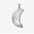 Natural white howlite crescent moon pendant with silver bail for DIY necklaces - White Turquoise