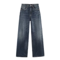 Women's high waist wide leg jeans in dark blue wash with whiskering and five-pocket style - XS / Aqua