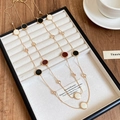 Vintage crystal beaded sweater chain with geometric enamel charms on gold necklace - Double Layer Long Enamel Round Pendant Style / Gold