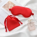 Satin sleep mask and drawstring pouch set in bright red finish with glossy silk texture - 2-Piece Set (Eye Mask + Bag) / Red