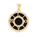 Golden round pendant with black enamel, LOVE lettering and cubic zirconia accents - LOVE-Black Agate