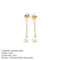 Detail view of pearl long chain earrings in stainless steel with 14k gold plating details - Pearl Long Chain Earrings(YE15534) / Gold
