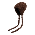 Gorro de invierno de felpa marrón oscuro con orejeras largas de piel sintética - Ajustable / café