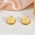 Elegant 18K gold-plated stainless steel stud earrings in a stylish shell design - EH132-Textured Shell