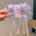 Purple butterfly hair clip with tassel pearls and long silk ribbons for girls' costumes - 156-14# Chiling Purple Bow