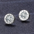 Pendientes de plata con números romanos y cristales redondos brillantes para mujer - Color Acero