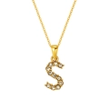 Golden S-letter pendant necklace with shimmering cubic zirconia stones and fine chain - Letter S