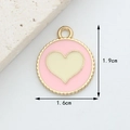 Pink enamel heart charm pendant for DIY jewelry with size 1.9cm by 1.6cm indicated - 20# Beige Heart on Pink Round Plate