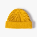 Winter warm knitted beanie hat in solid yellow with a stylish double cuff design - Turmeric