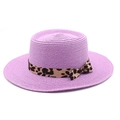 Close-up of purple straw sun hat featuring a leopard print ribbon and side bow detail - M (56-58cm) / Taro Purple