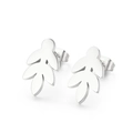 Minimalist leaf-shaped titanium steel stud earrings in polished silver finish - Three-Leaf Style (KLJ574-Z)