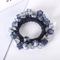 Detail of navy blue elastic hair tie with faceted crystal beads on white surface - 14# Deep Blue Crystal Transparent Beaded Hair Tie