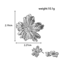 Polished silver layered flower stud earrings in stainless steel with dimension markings - Silver Flower-ER-1271