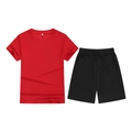 Kids sports set featuring a bright red short-sleeve T-shirt and black elastic shorts - Top And Bottom / Red & Black / 100cm
